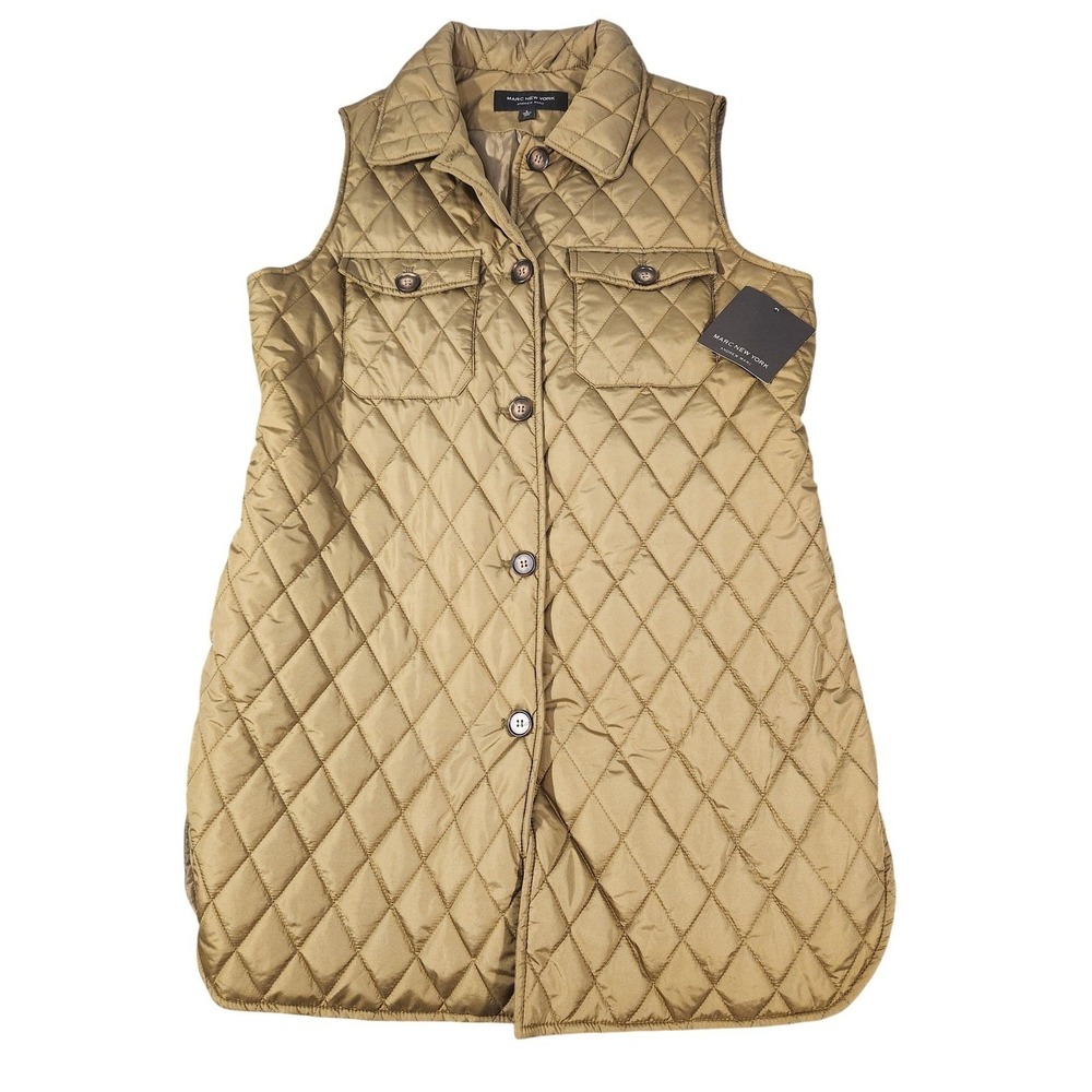 Marc New York Vest Womens Large Sage Green Quilted Button Long Lined M2MQT192